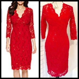 ✨NWT✨Gorgeous 3/4 Sleeve Red Lace V-Neck Dress🌹